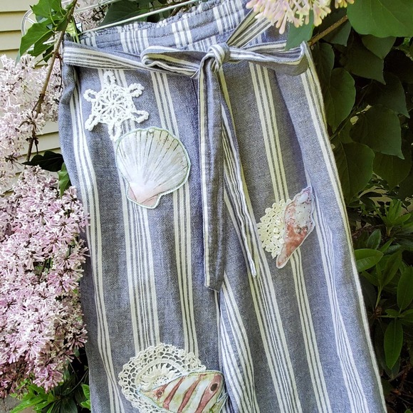 UPCYCLED Upscaled Boho Beach Themed Cotton Linen Capris Size‎ Small Bloomers - Picture 14 of 14